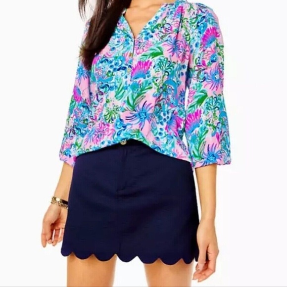 Lilly Pulitzer Colette Skort True Navy Scalloped Hem 100% Cotton - size 6 - Picture 4 of 7